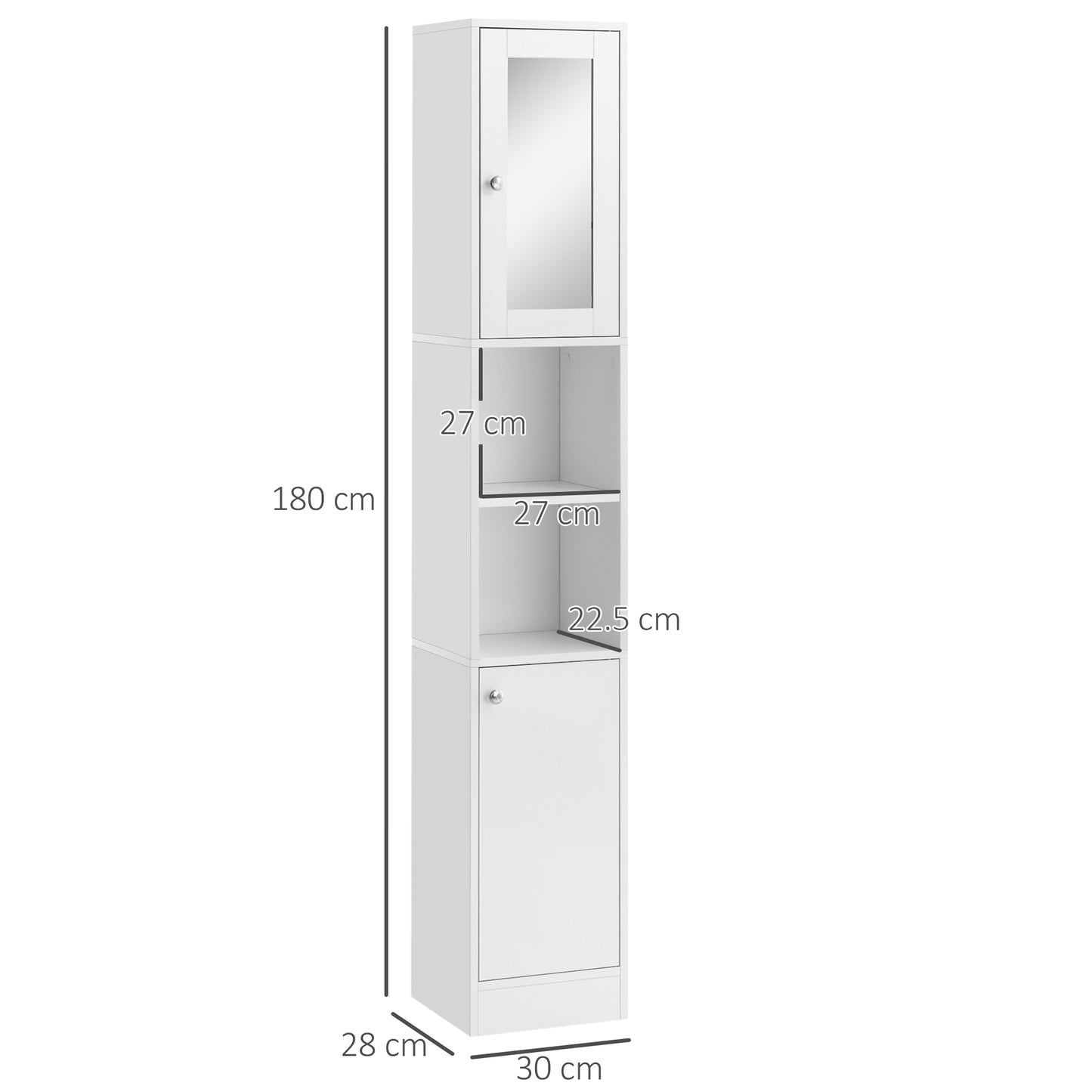 Sokana Tall Bathroom Storage Cabinet With Mirror And Adjustable Shelving Freestanding White