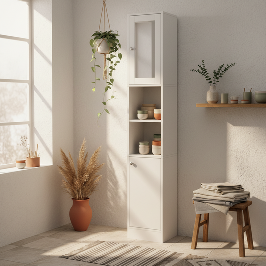 Sokana Tall Bathroom Storage Cabinet With Mirror And Adjustable Shelving Freestanding White
