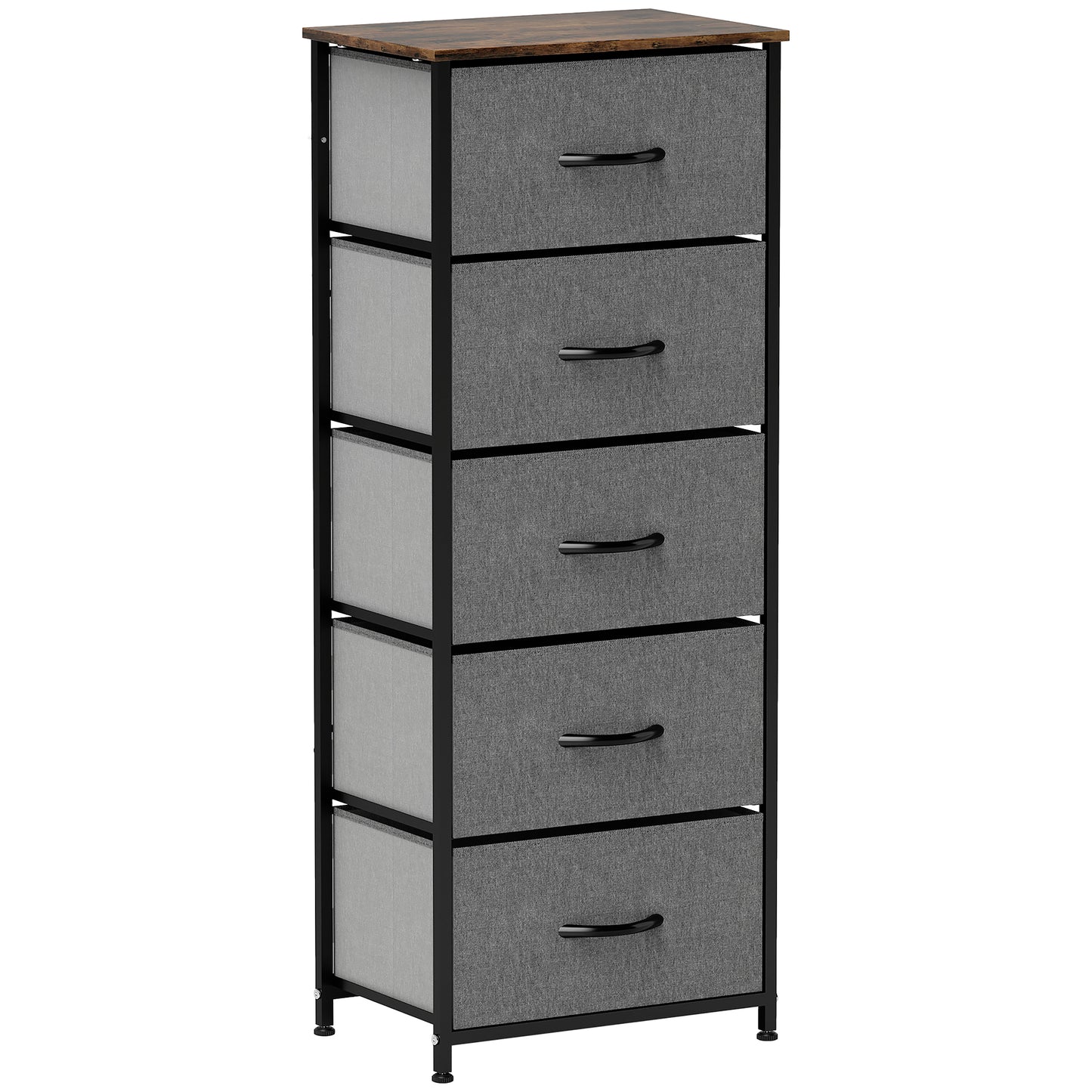 Elno Nano Metal And Fabric Rustic Brown And Grey 5 Drawer Industrial Storage Dresser