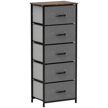 Elno Nano Metal And Fabric Rustic Brown And Grey 5 Drawer Industrial Storage Dresser