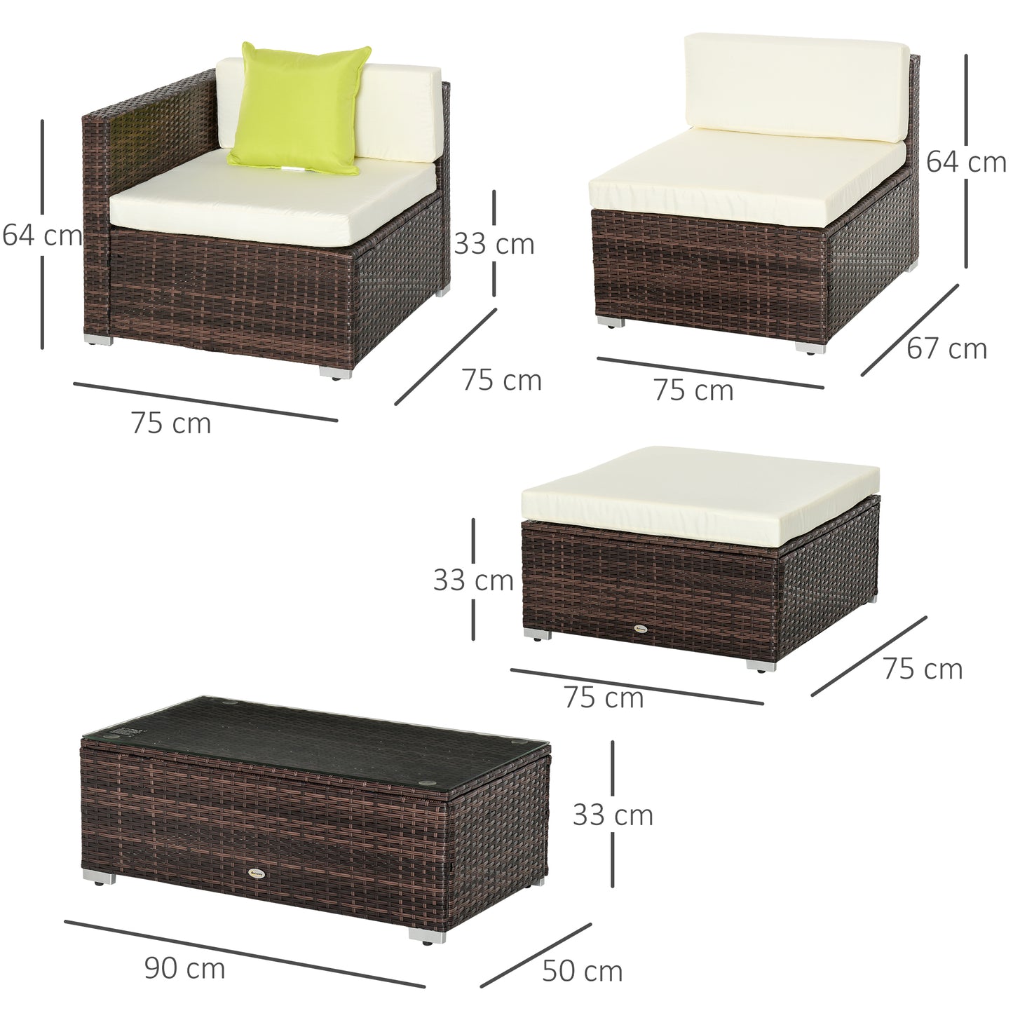 Milo Rattan Brown 4 Seater Outdoor Corner Sofa Set Cream Cushions