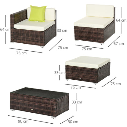 Milo Rattan Brown 4 Seater Outdoor Corner Sofa Set Cream Cushions
