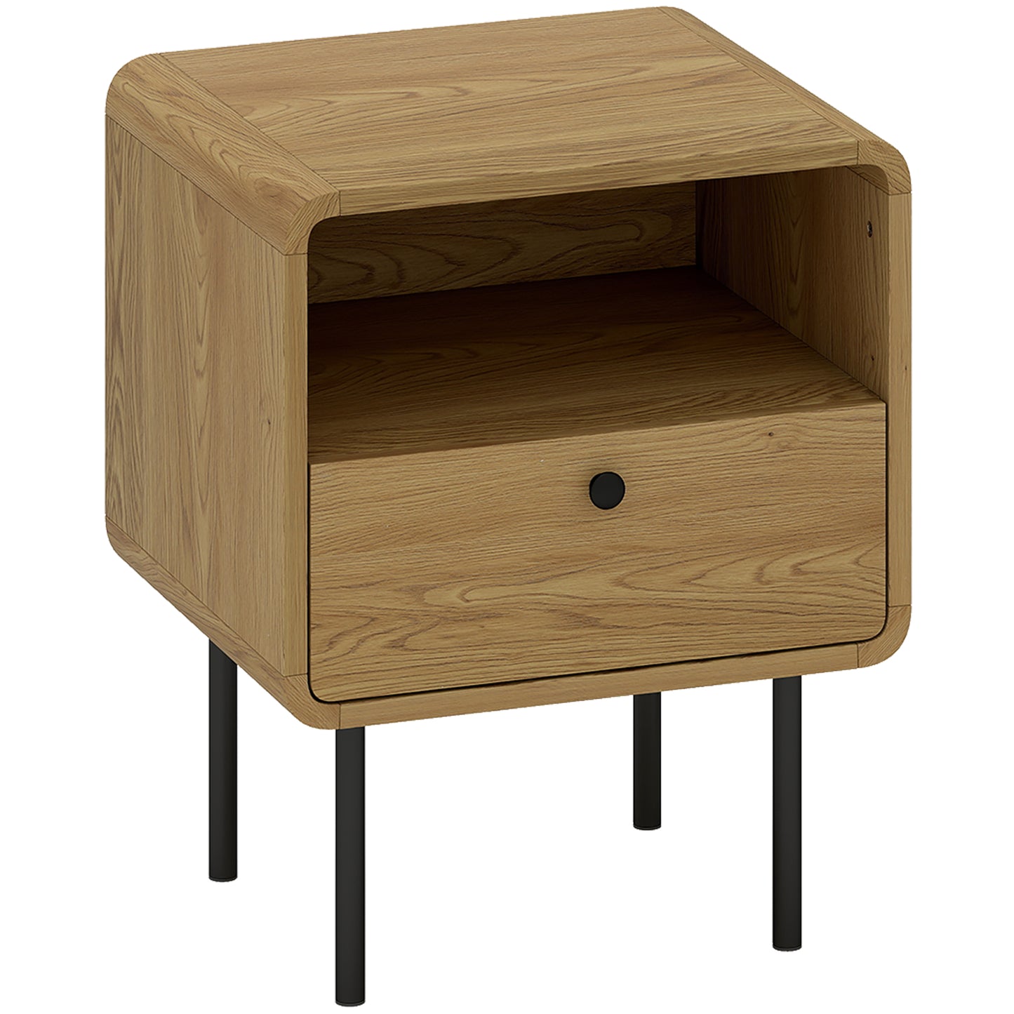 Move Lalo Oak Finish Wooden Bedside Table With Drawer And Open Shelf Storage