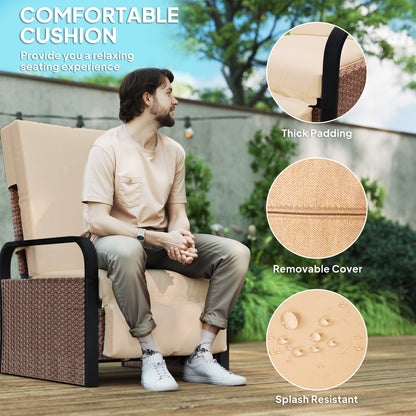 Ratenna Brown Rattan Cream Cushion Reclining Outdoor Armchair