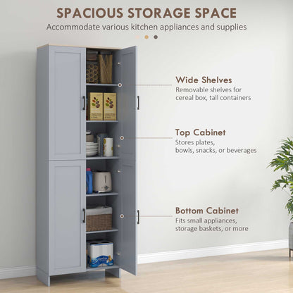 Keketa 171cm Wooden Grey 4 Door Modern Kitchen Pantry Cabinet