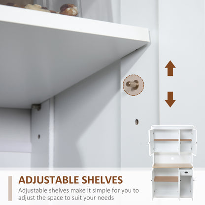 Moviel 180cm Tall Wooden White Kitchen Storage Cabinet With Open Counter Drawers And 6 Doors