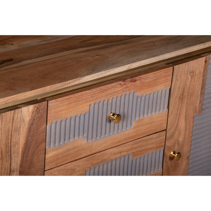 Idaho Natural Acacia Wood and Brass Sideboard with 3 Drawers and 2 Doors