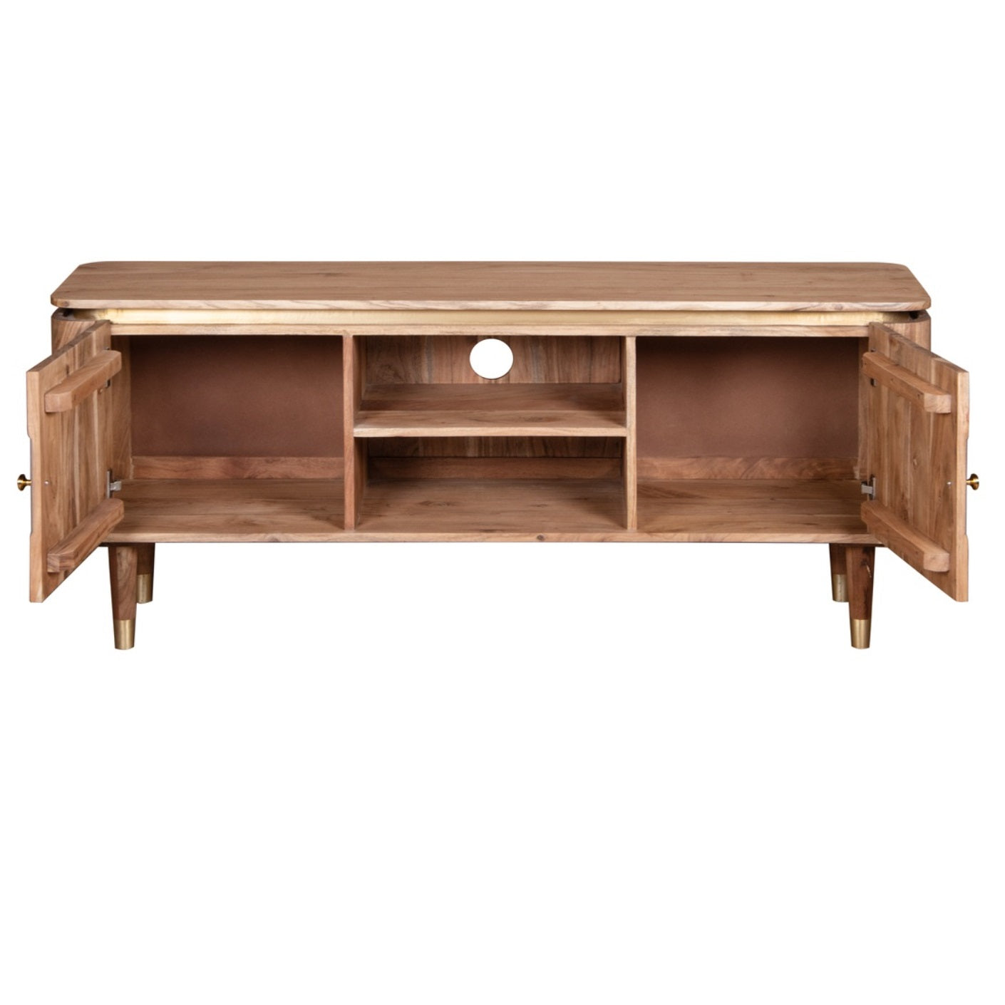 Idaho Natural Acacia Wood and Brass Two Door TV Unit