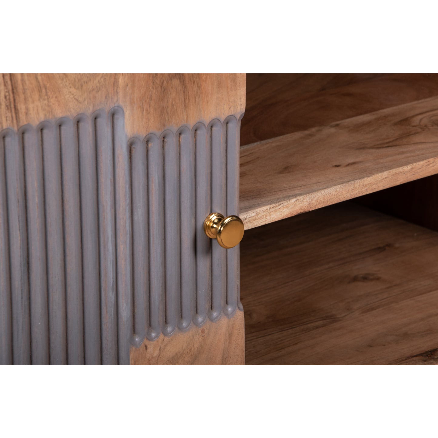 Idaho Natural Acacia Wood and Brass Two Door TV Unit