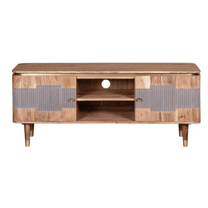 Idaho Natural Acacia Wood and Brass Two Door TV Unit