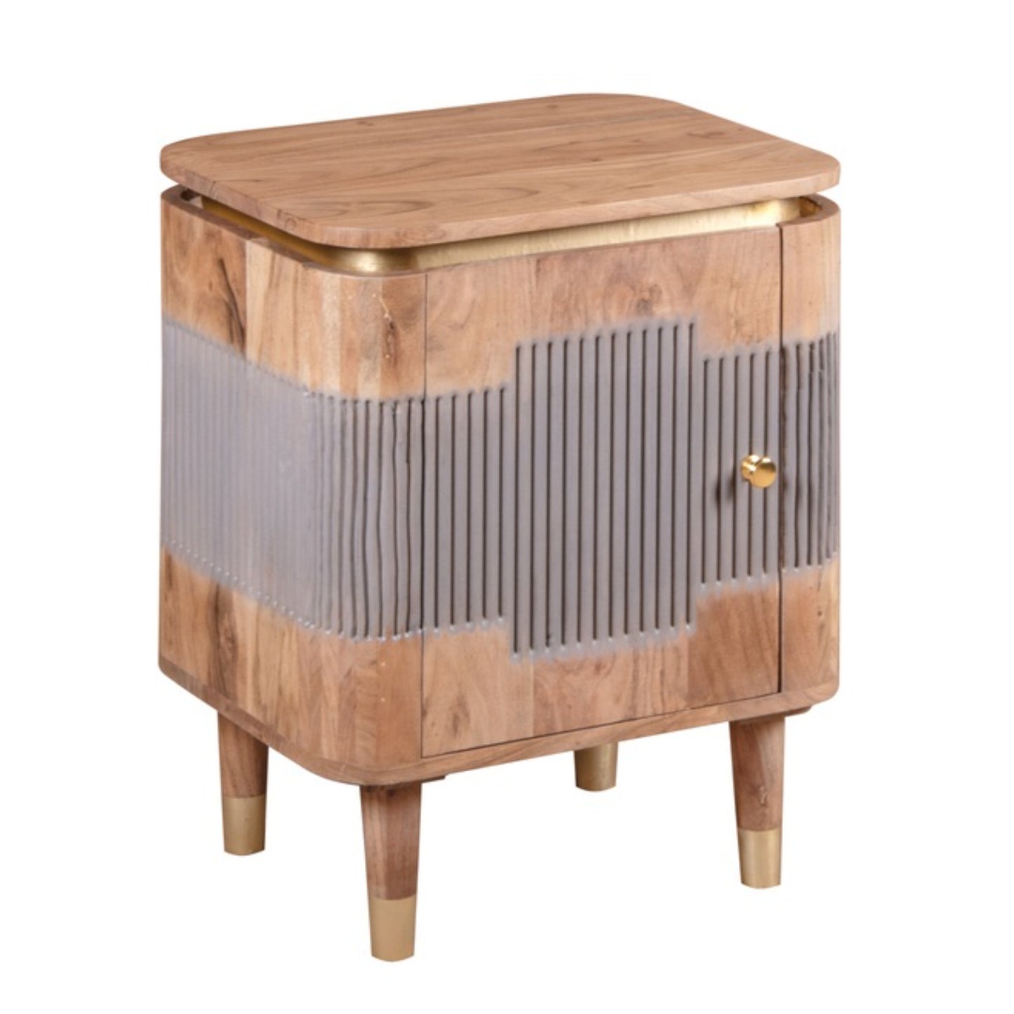 Idaho Natural Acacia Wood and Brass 2 Door Cabinet