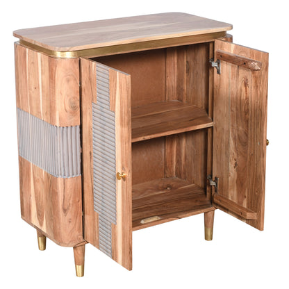 Idaho Natural Acacia Wood and Brass 2 Door Cabinet