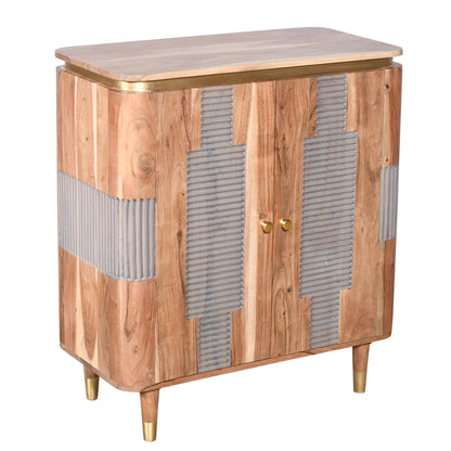 Idaho Natural Acacia Wood and Brass 2 Door Cabinet