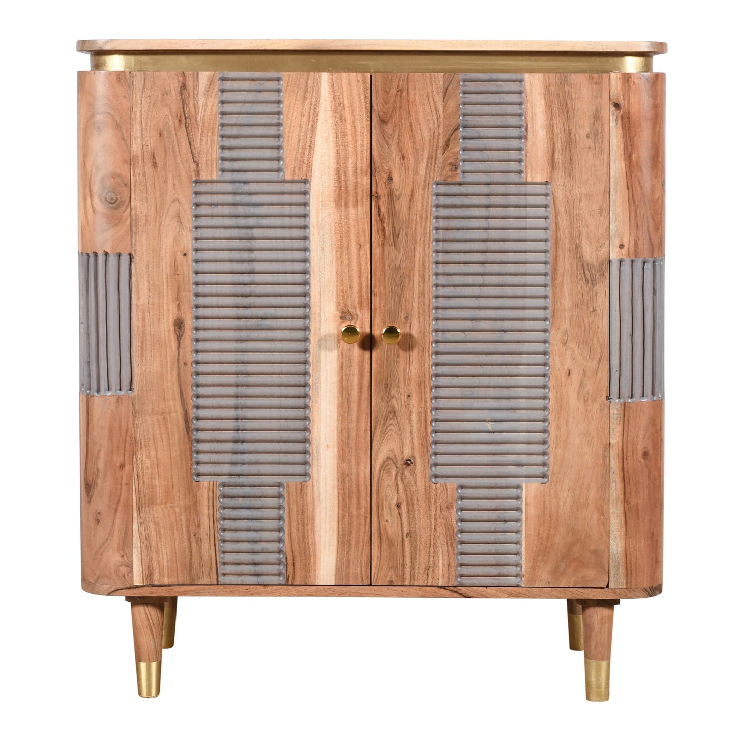 Idaho Natural Acacia Wood and Brass 2 Door Cabinet