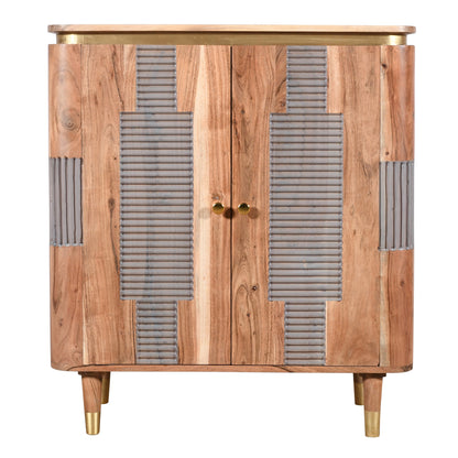 Idaho Natural Acacia Wood and Brass 2 Door Cabinet
