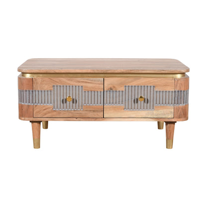 Idaho Natural Acacia Wood and Brass Coffee Table with 2 Drawers