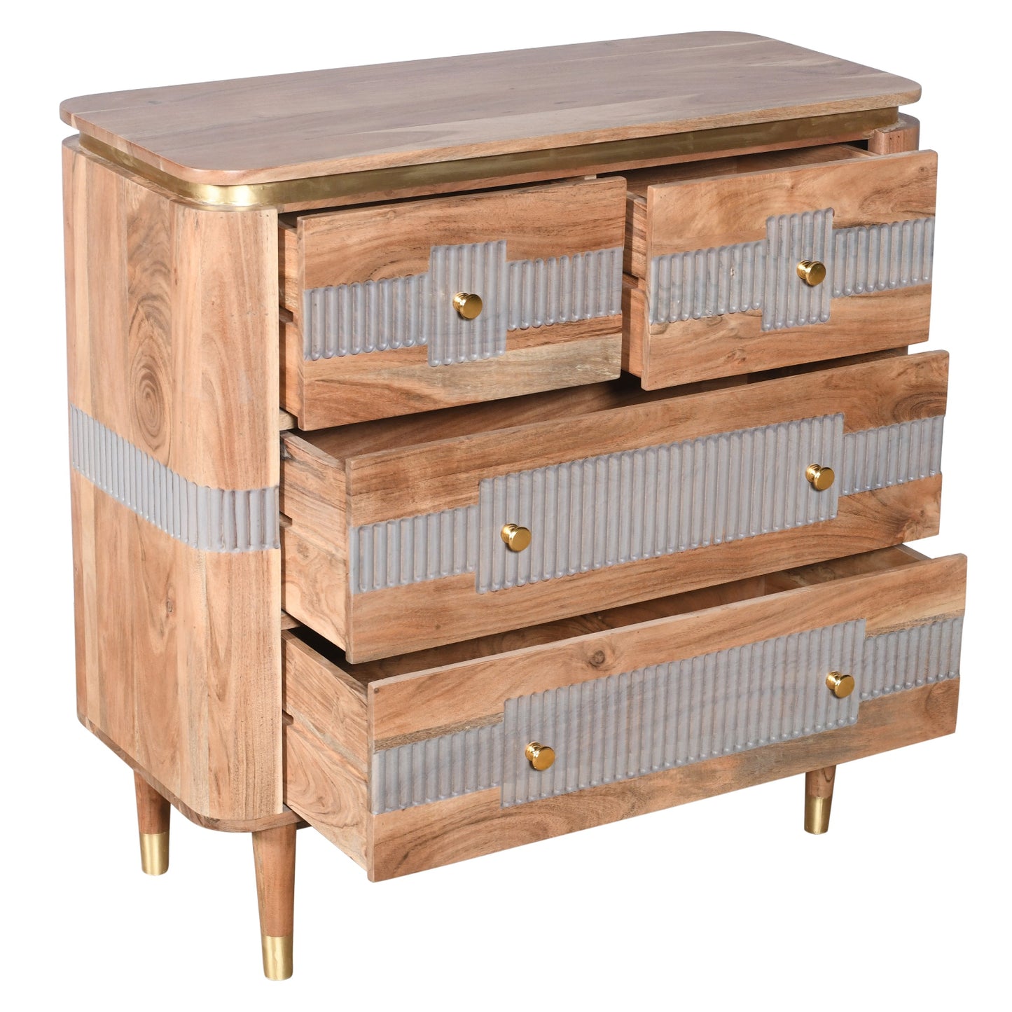 Idaho Natural Acacia Wood and Brass Display Unit with One Drawer
