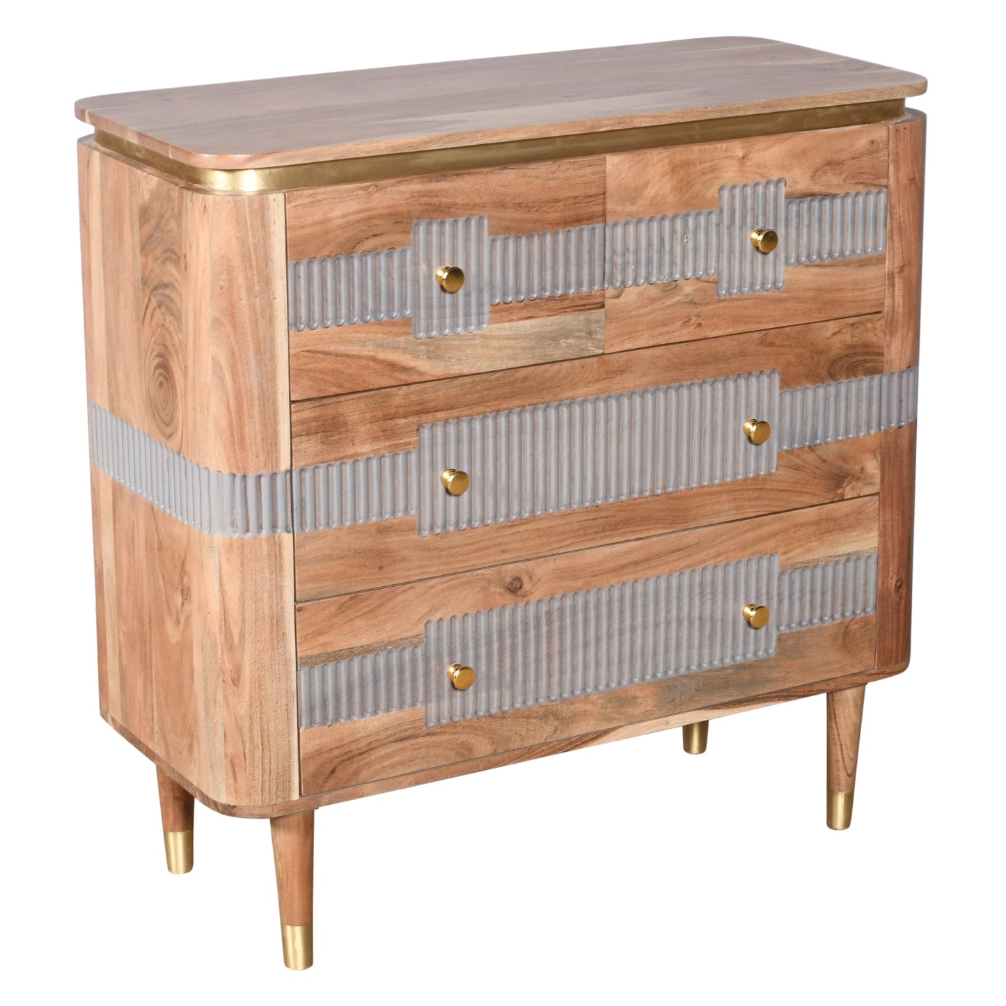 Idaho Natural Acacia Wood and Brass Display Unit with One Drawer