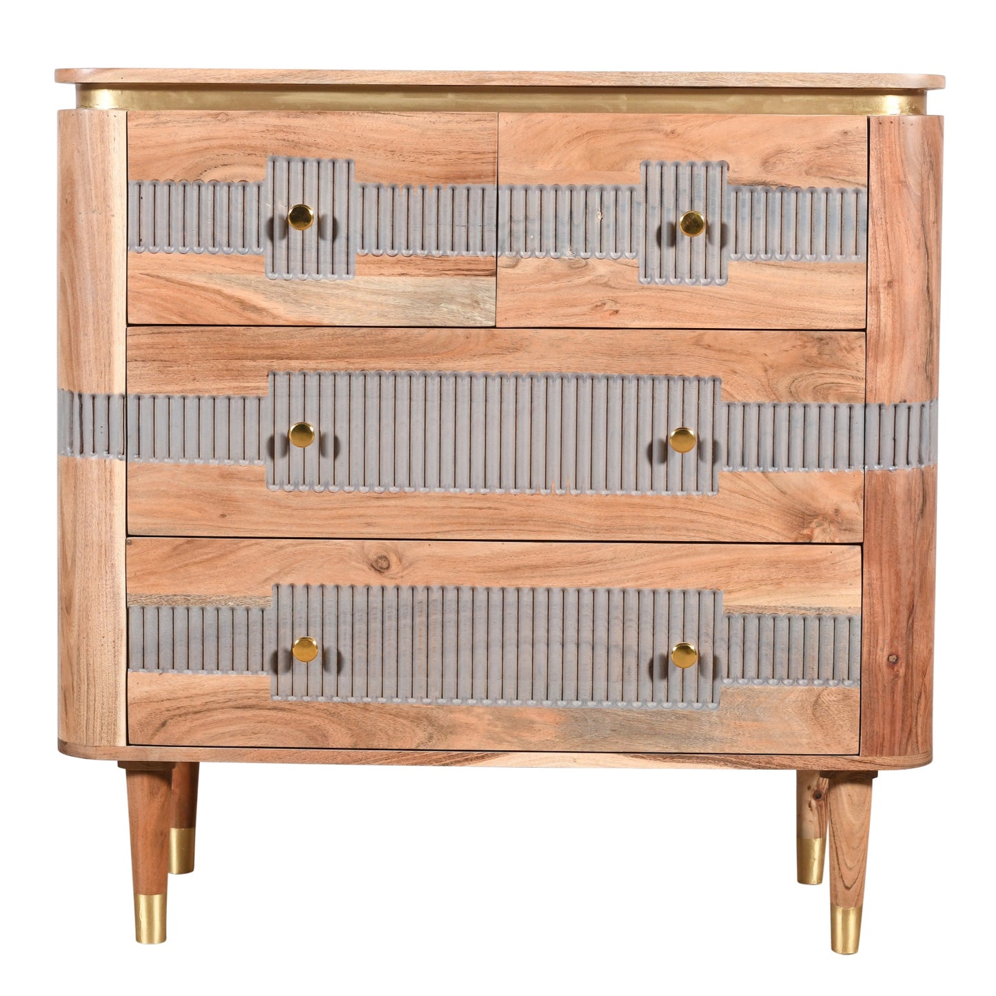 Idaho Natural Acacia Wood and Brass Display Unit with One Drawer