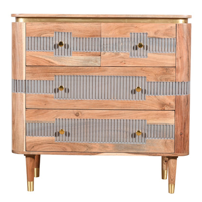 Idaho Natural Acacia Wood and Brass Display Unit with One Drawer