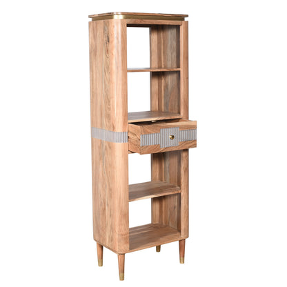 Idaho Acacia Mango Wood and Brass Slim Bookcase with 1 Drawer