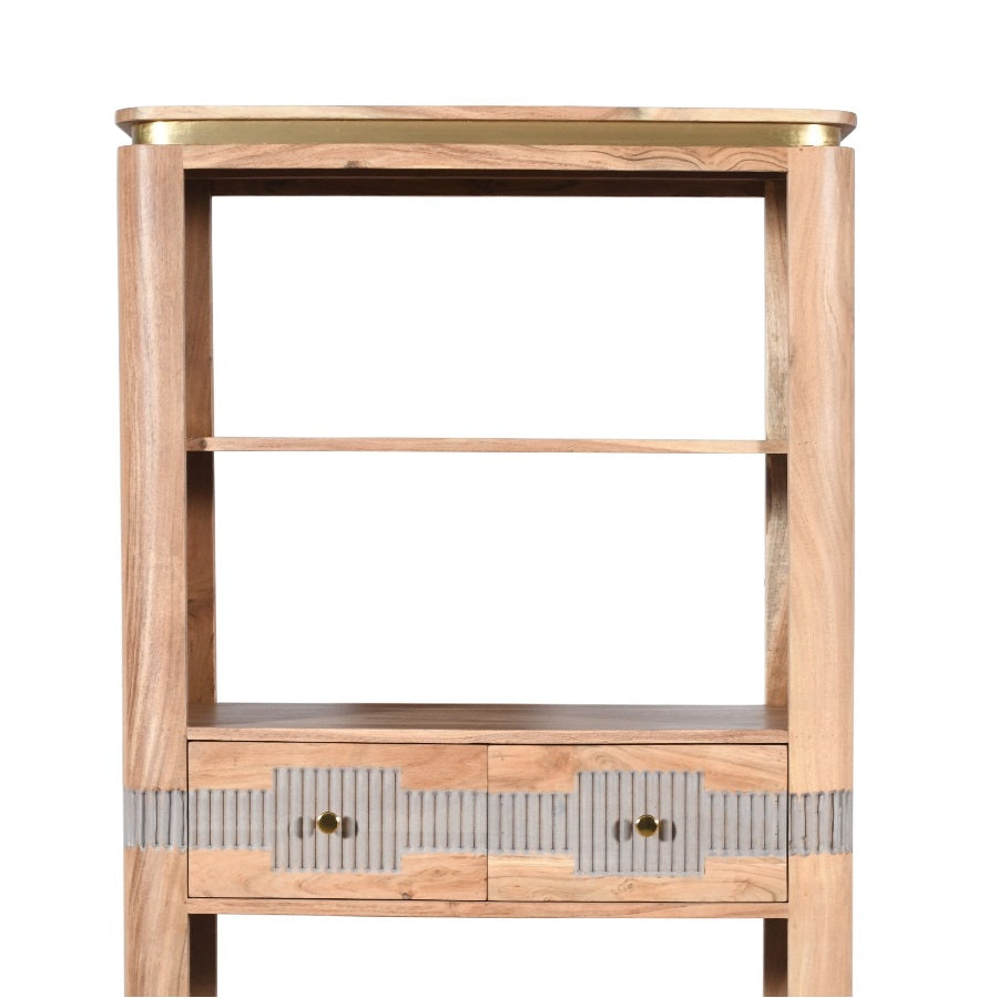Idaho Natural Acacia Wood and Brass Display Cabinet with 2 Drawers