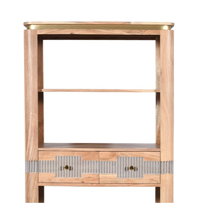 Idaho Natural Acacia Wood and Brass Display Cabinet with 2 Drawers