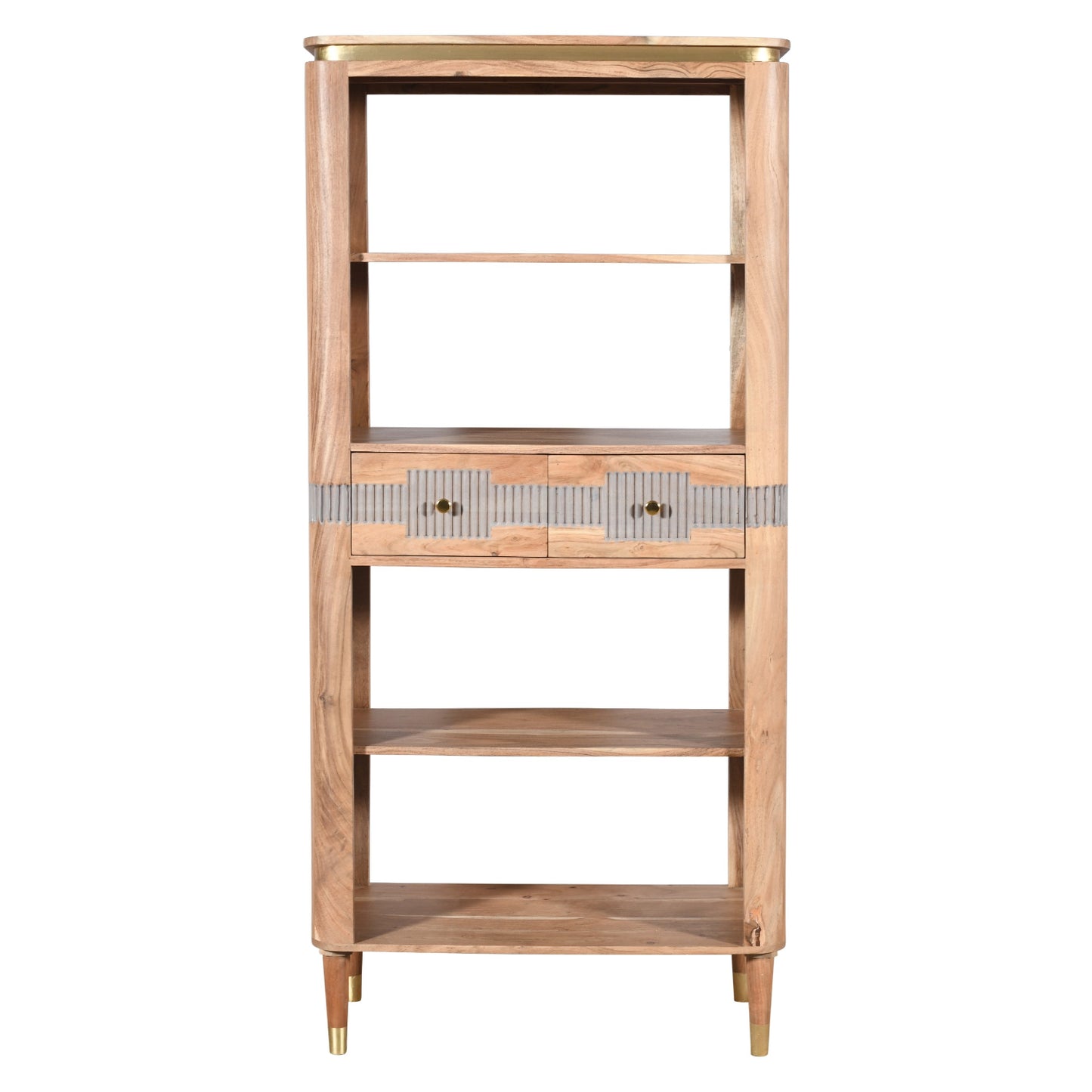 Idaho Natural Acacia Wood and Brass Display Cabinet with 2 Drawers