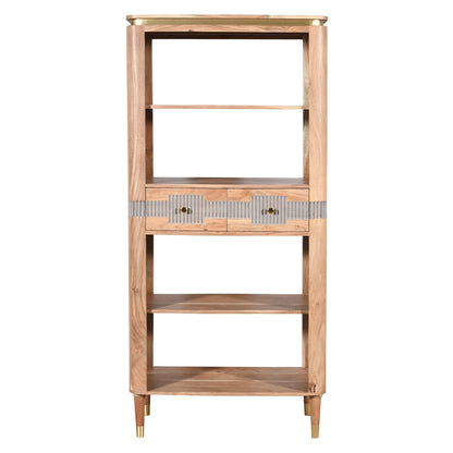 Idaho Natural Acacia Wood and Brass Display Cabinet with 2 Drawers