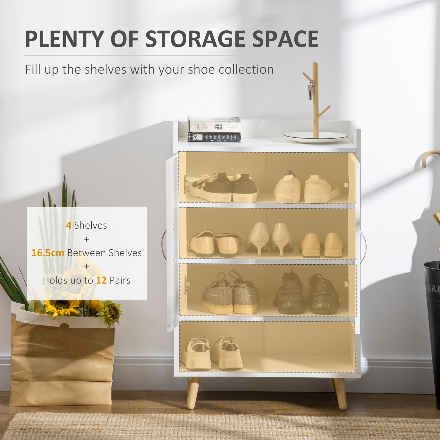 Keno Wooden White Modern Shoe Cupboard With Doors And Internal Shelving
