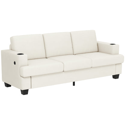 Suvazi White 3 Seater Sofa With Integrated USB Ports And Cup Holders