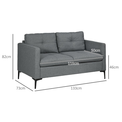 Malala Minimalist Grey Upholstered 2 Seater Sofa With Steel Legs
