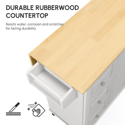 Cosoco Noli Wooden White Rolling Kitchen Island With Drop Leaf Drawers Spice Rack And Towel Rail