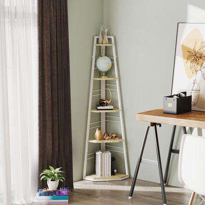 Hado Wood White And Wood Effect 5 Tier Corner Shelving Unit