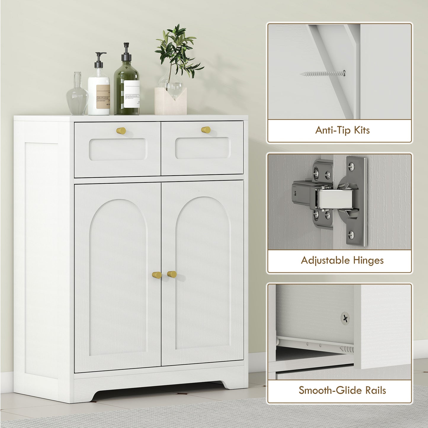 Pareto Bathroom Floor Storage Cabinet With 2 Drawers White