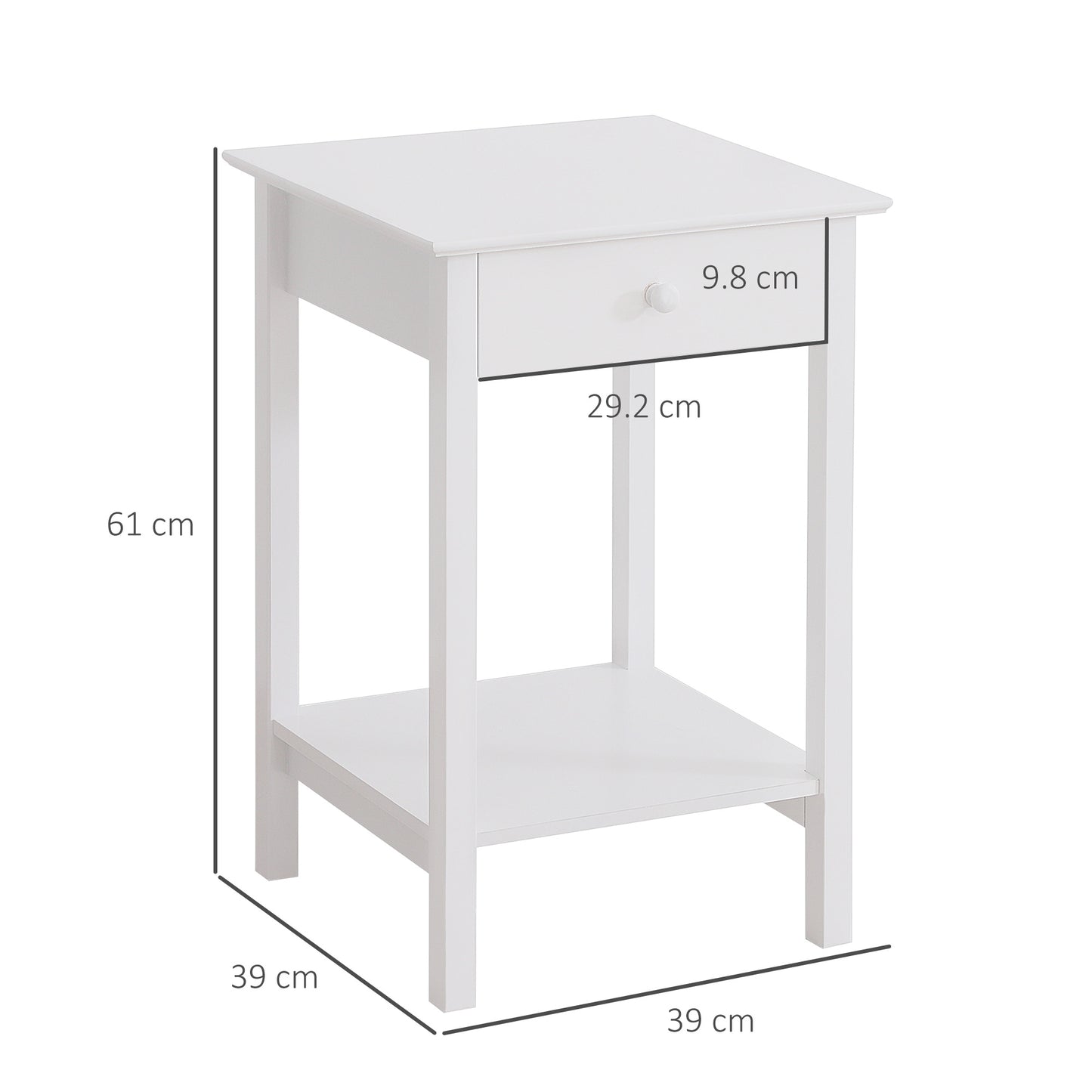 Maco Set Of 2 Wooden White Bedside Tables With Drawer And Bottom Shelf