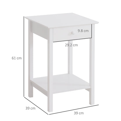 Maco Set Of 2 Wooden White Bedside Tables With Drawer And Bottom Shelf