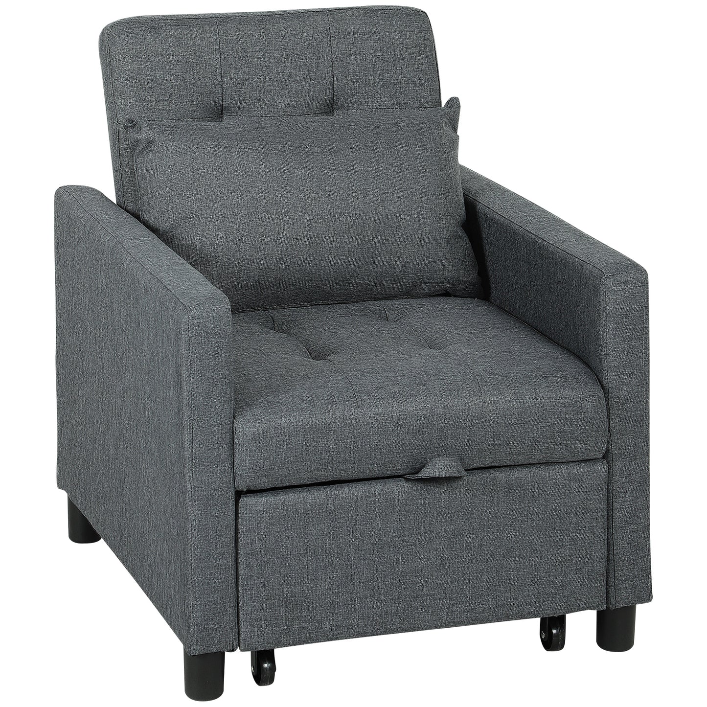 Loco Suro Dark Grey 3 In One Convertible Chair Bed With Adjustable Back Cushion And Footrest