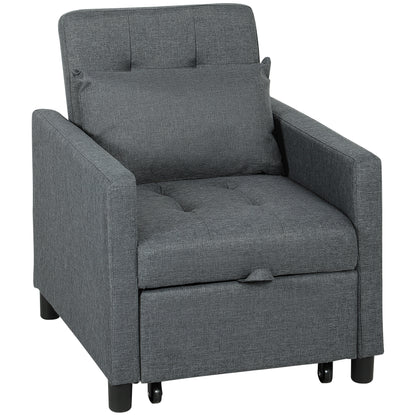 Loco Suro Dark Grey 3 In One Convertible Chair Bed With Adjustable Back Cushion And Footrest