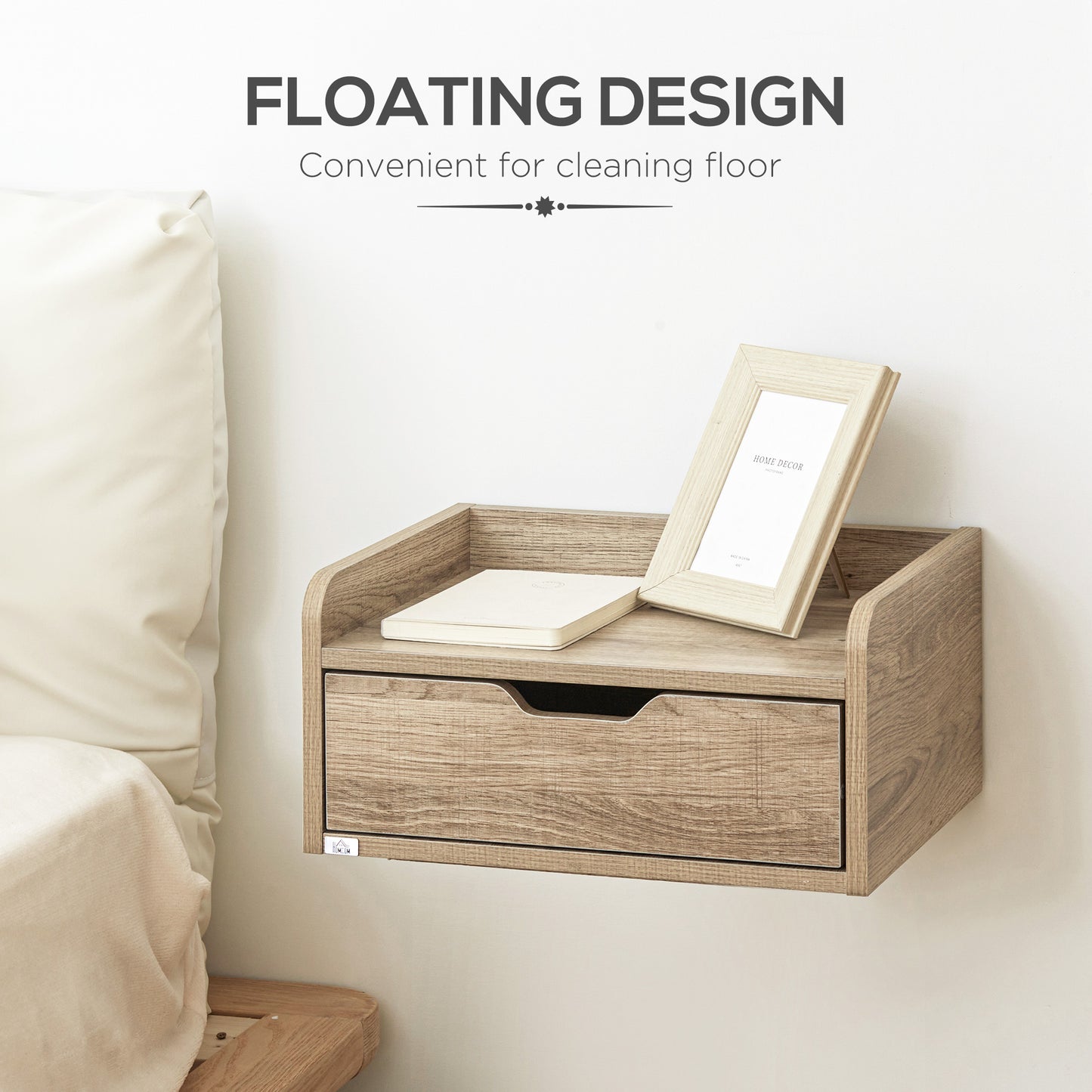 Tacoso Set of 2 Natural Wood Chevron Floating Nightstands With Drawer Wall Mounted