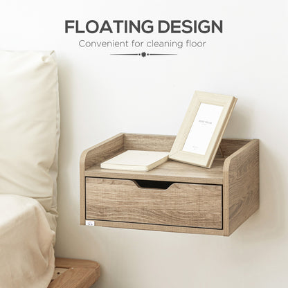 Tacoso Set of 2 Natural Wood Chevron Floating Nightstands With Drawer Wall Mounted