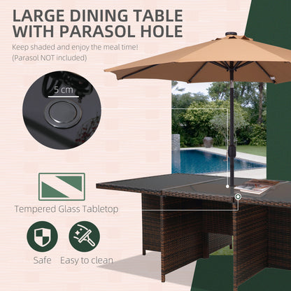 Mafa Rattan Brown 10 Seater Cube Outdoor Dining Set With Cushions And Rectangular Glass Table