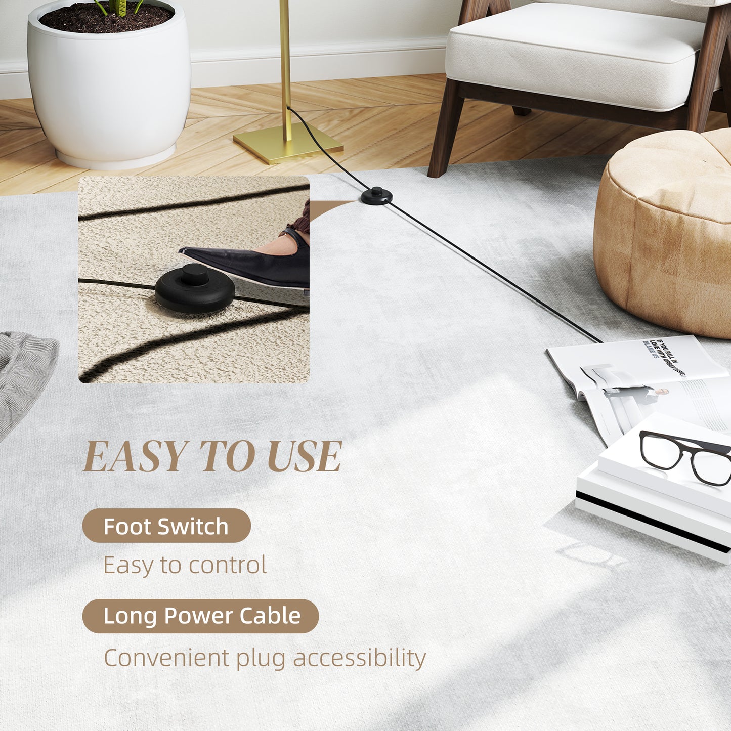 Fiyosu Metal Gold Tone Dimmable LED Floor Lamp With Adjustable Brightness And Foot Switch