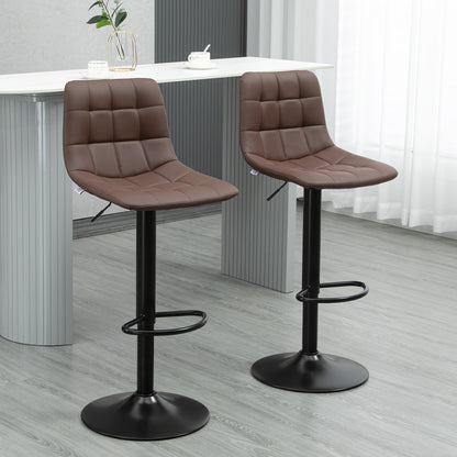 Ninora Set Of 2 Brown Tufted Faux Leather Swivel Bar Stools With Back Support