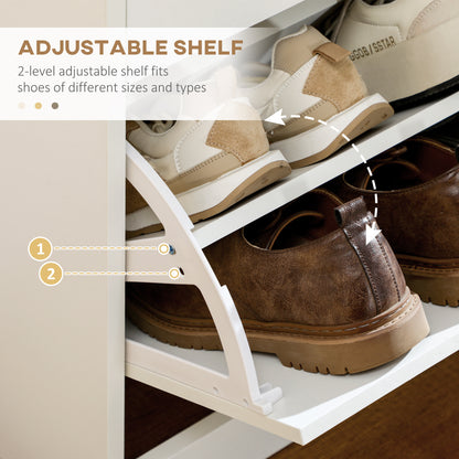 Fafina Wooden White Slim Shoe Cabinet With 2 Flip Drawers For 12 Pairs