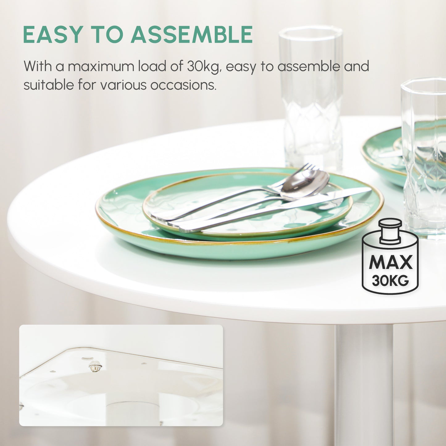 Dimi Metal White Minimal Round Dining Table For 2 70cm