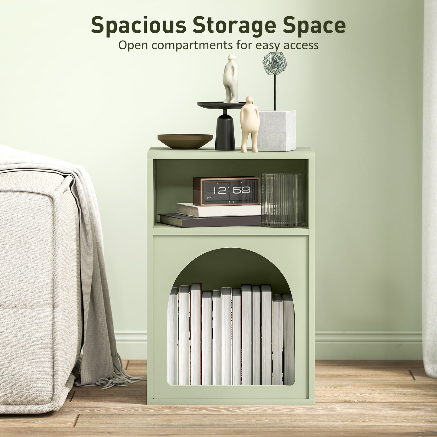 Nimayo Light Green Bedside Table With 2 Open Storage