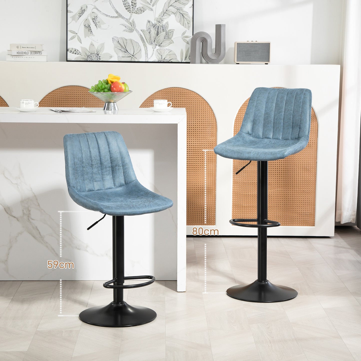 Bakana Fabric Blue Retro Tub Style Bar Stools Set Of 2 With Padded Seats