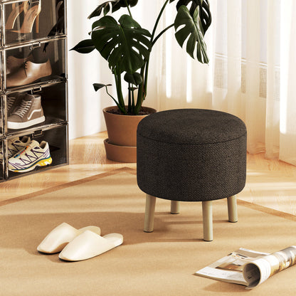 Roli Linen Look Dark Brown Round Storage Ottoman