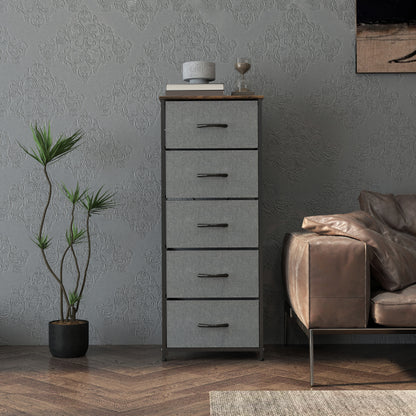 Elno Nano Metal And Fabric Rustic Brown And Grey 5 Drawer Industrial Storage Dresser